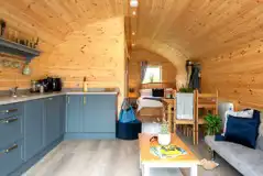 Glamping pod with hot tub interior