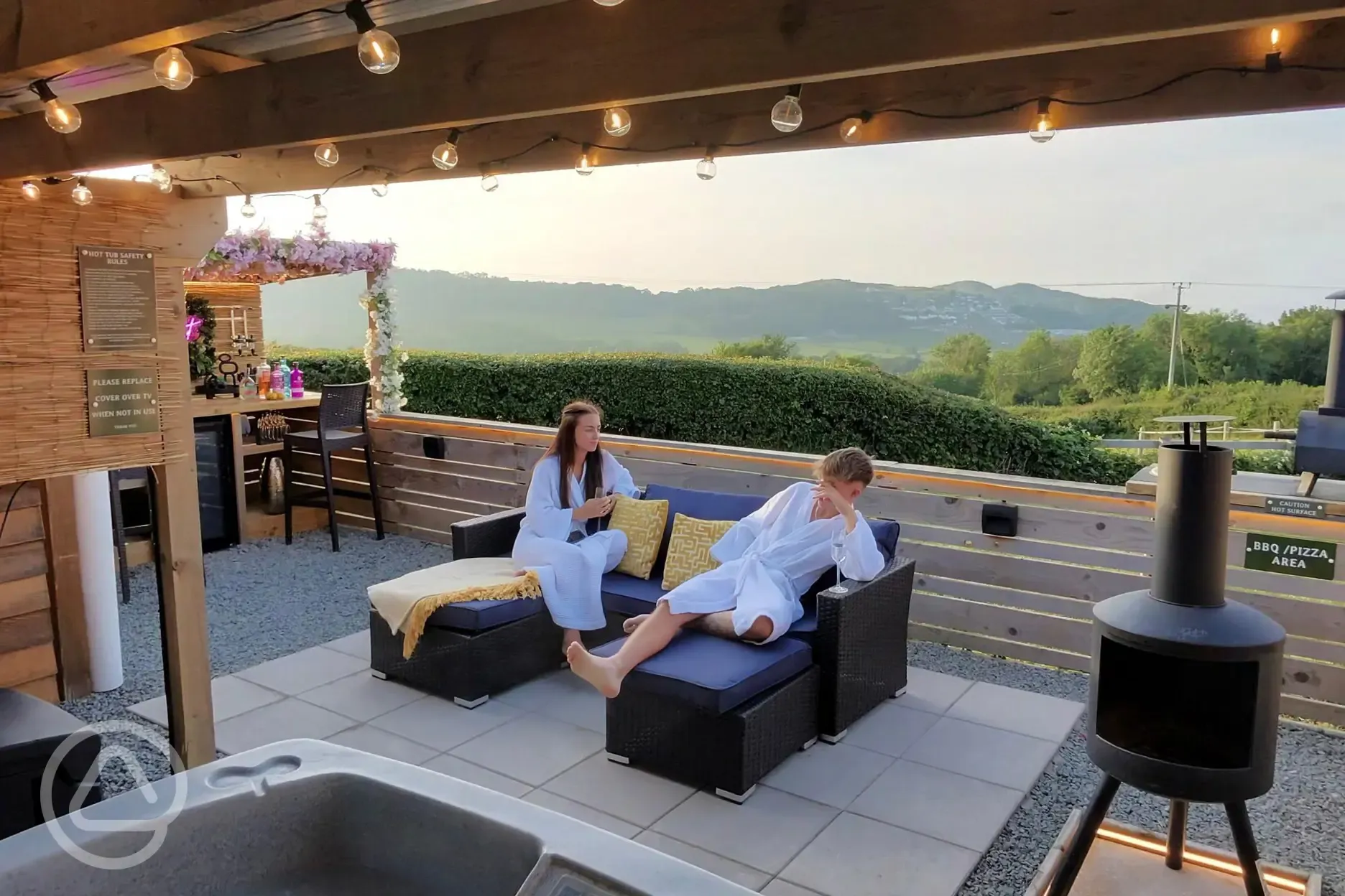 Glamping pod outdoor seating area