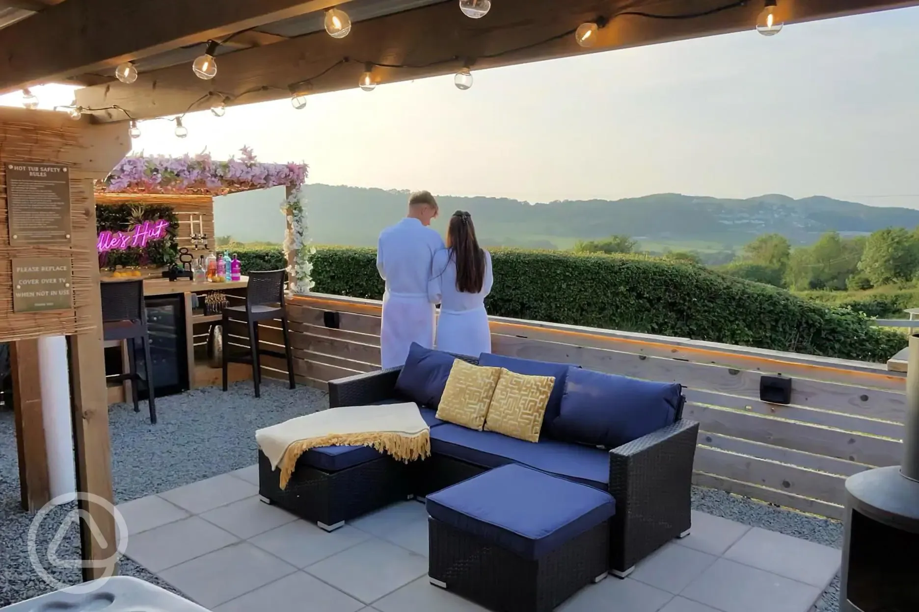 Glamping pod outdoor seating area