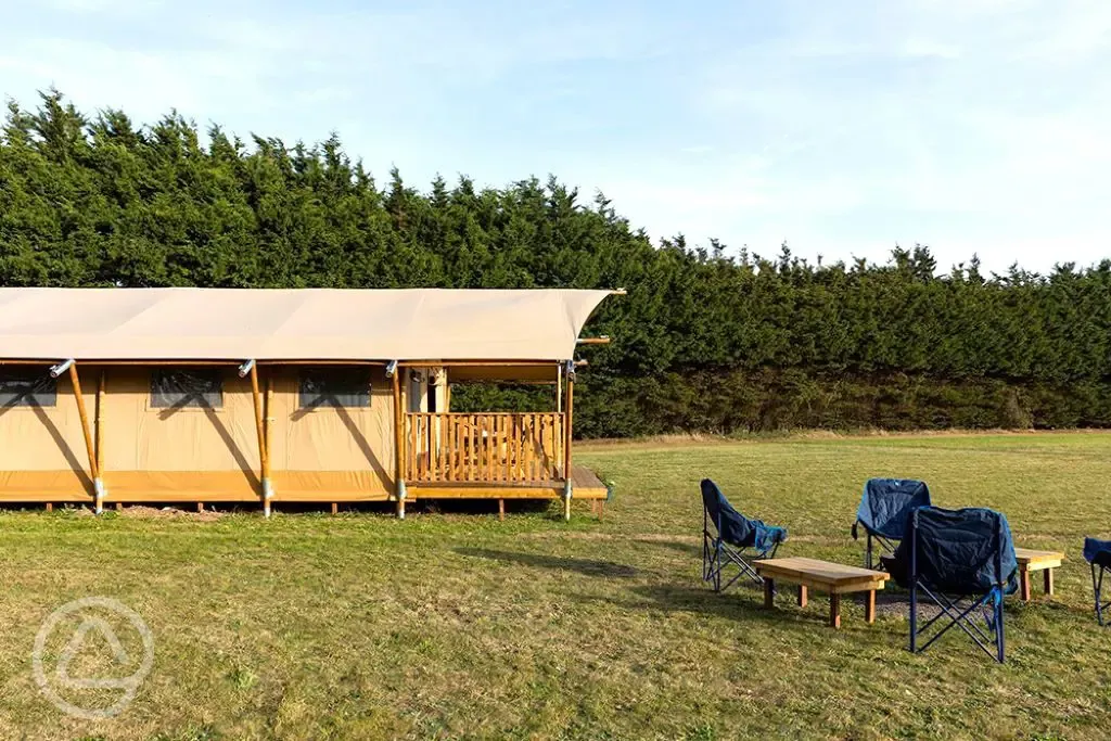 Safari tent and seating area