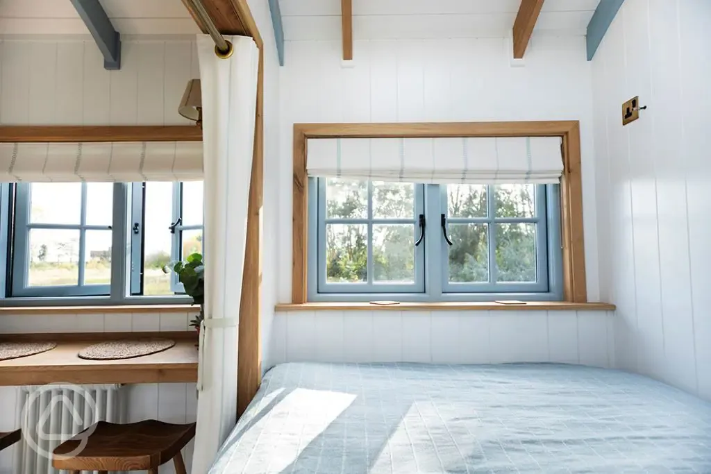 View from bed in Saltmarsh shepherd's hut