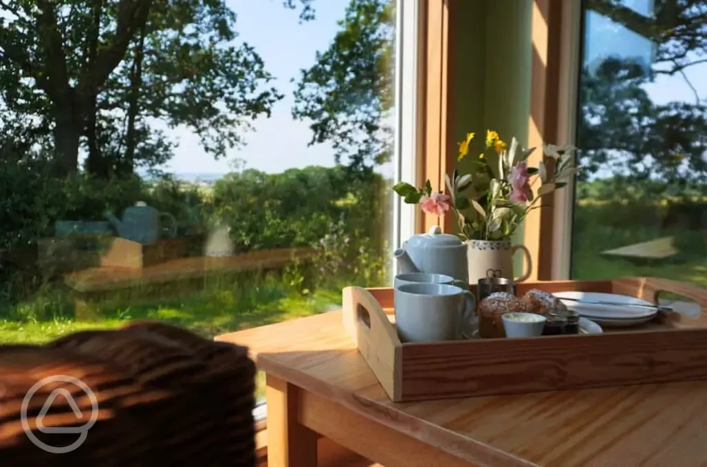 Samphire shepherd's hut indoor seating