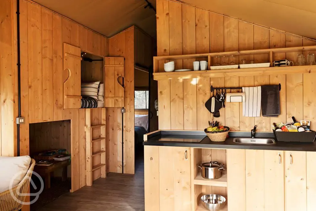 Pyefleet Kitchen and cabin bed