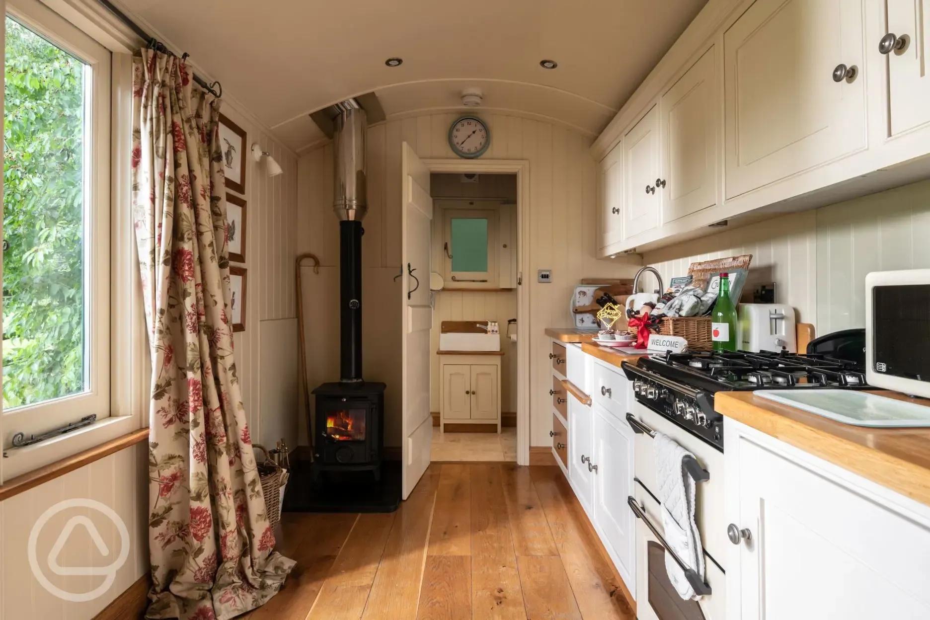 The Hideaway shepherd's hut - kitchen