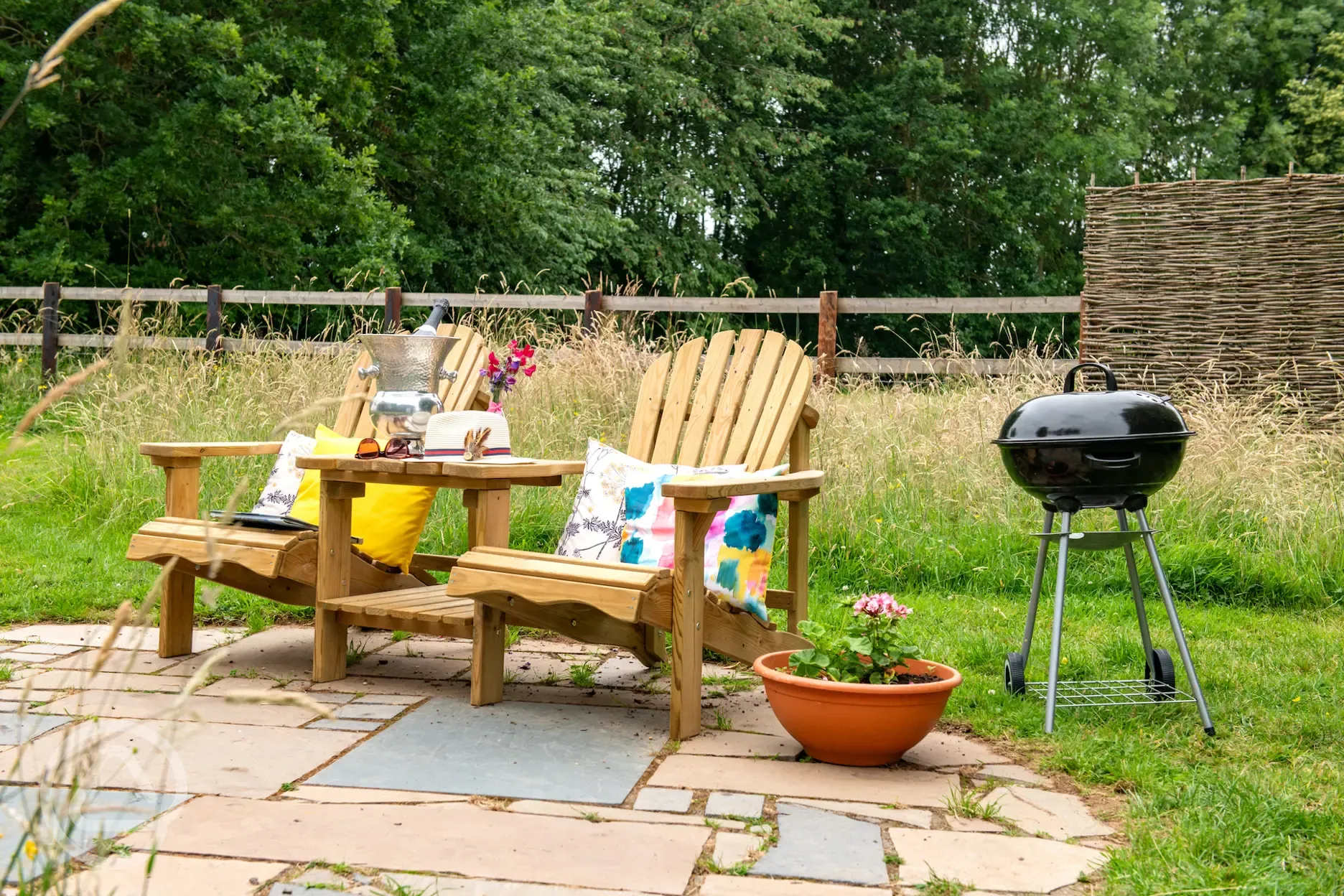 Furnished bell tent outdoor seating area 