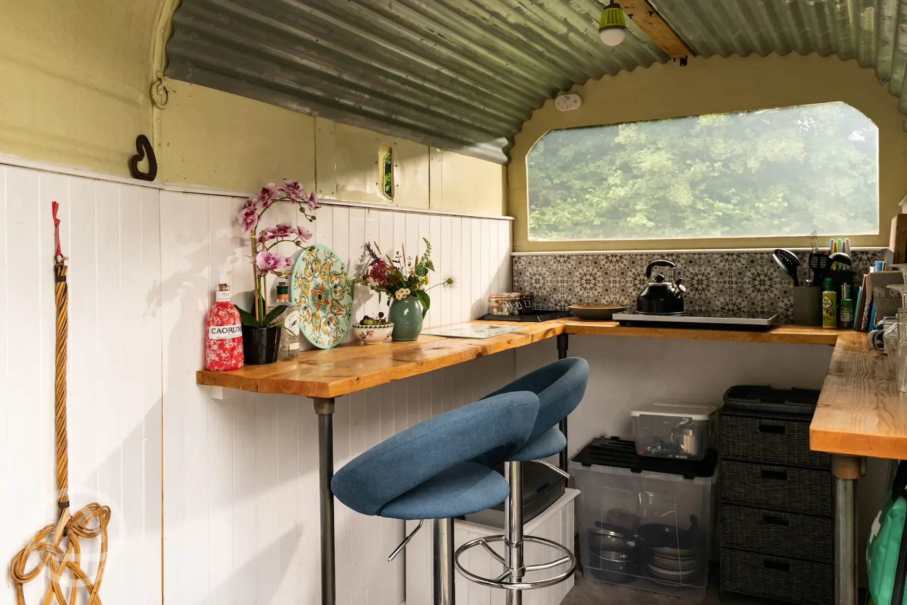 Converted trailer kitchen interior