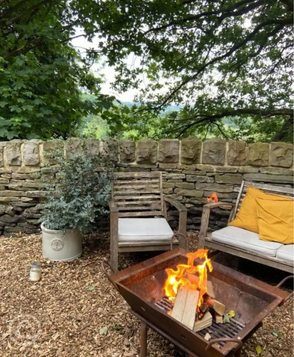 Outdoor seating area and fire pit