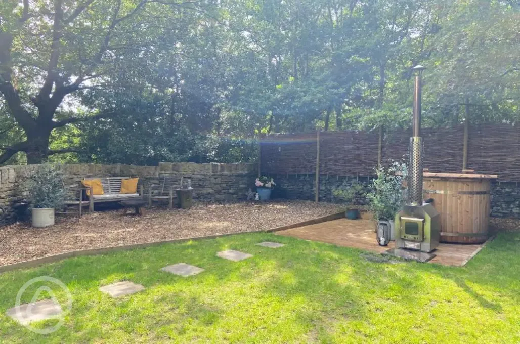 Wood fired hot tub and seating area