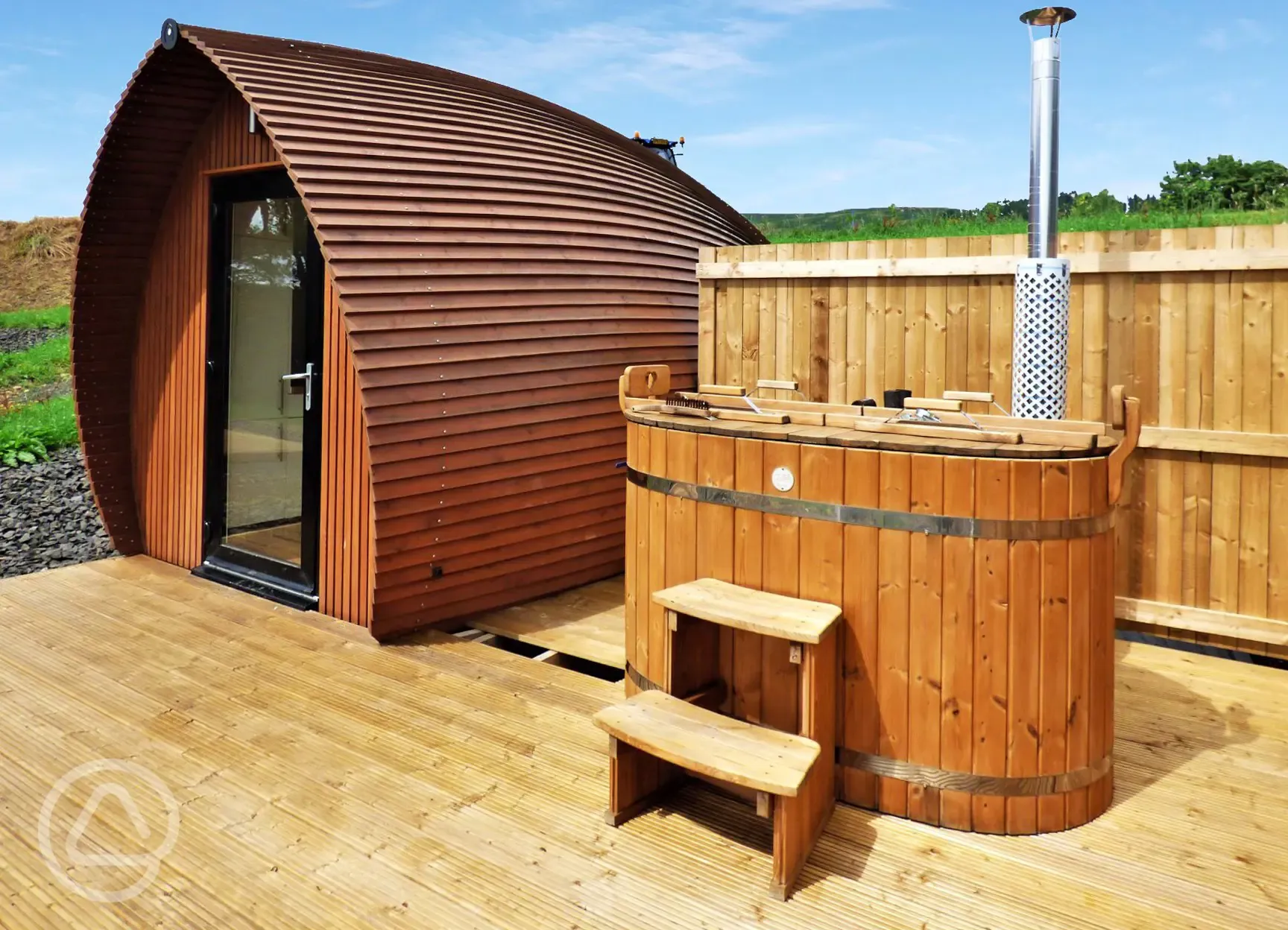 Glamping pod with hot tub