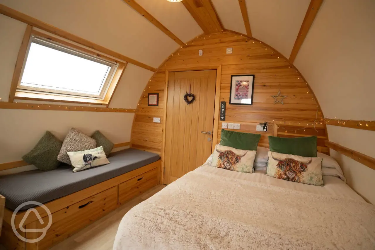 Accessible large glamping pod interior