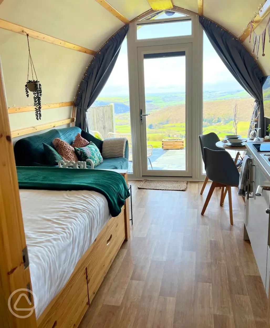 Couples ensuite glamping pod interior