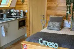 Couples ensuite glamping pod interior