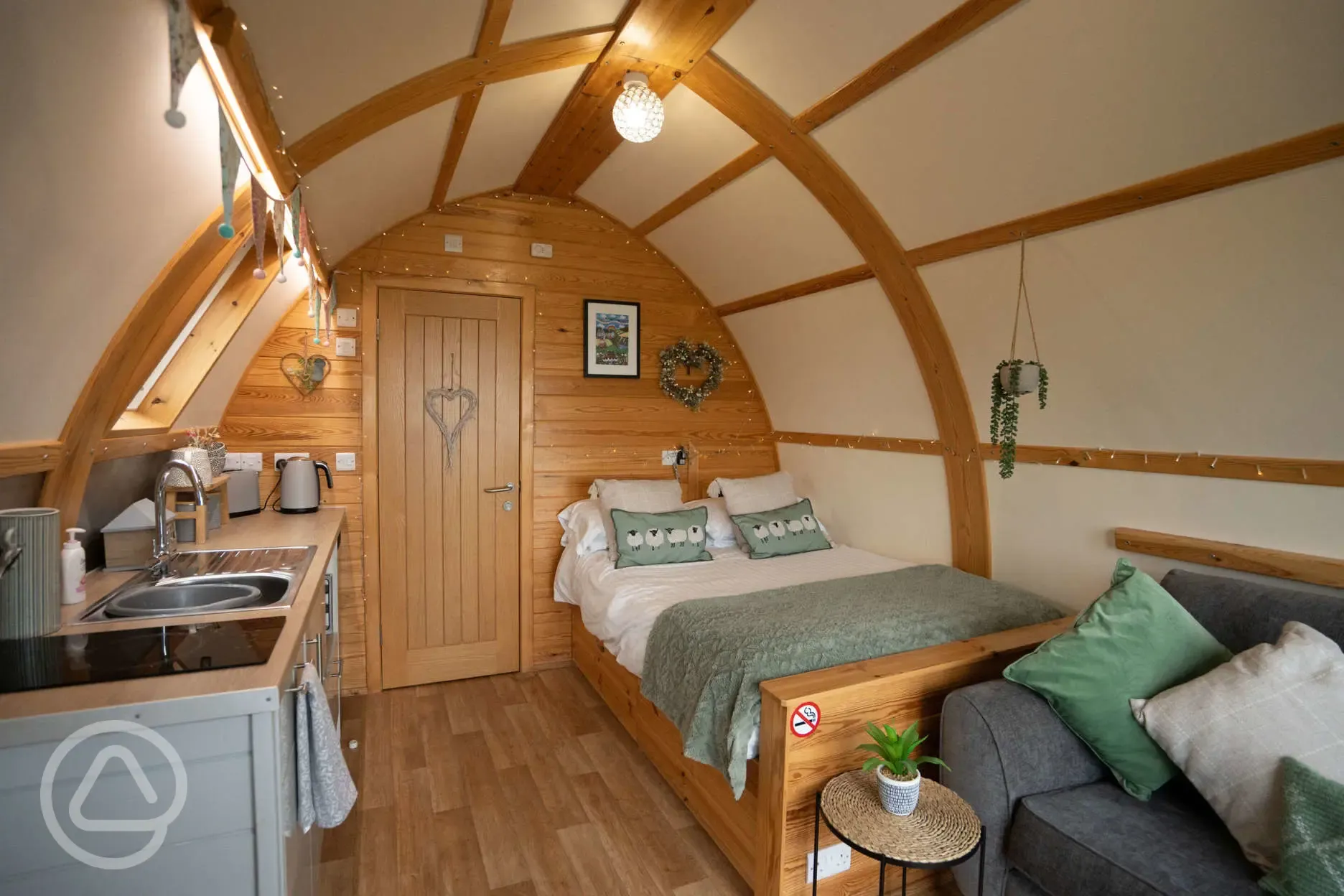 Couples ensuite glamping pod interior