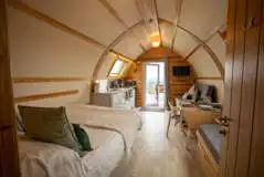 Accessible large glamping pod interior