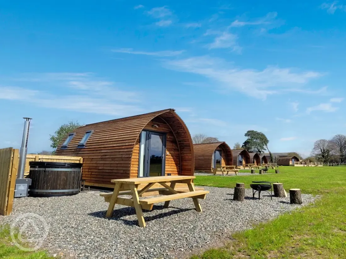 Glamping pods with optional hot tubs