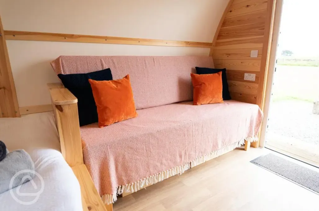 Glamping pod double sofa bed