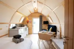 Accessible glamping pod interior