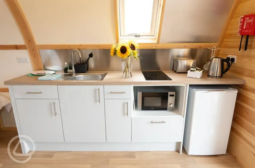 Accessible glamping pod kitchen