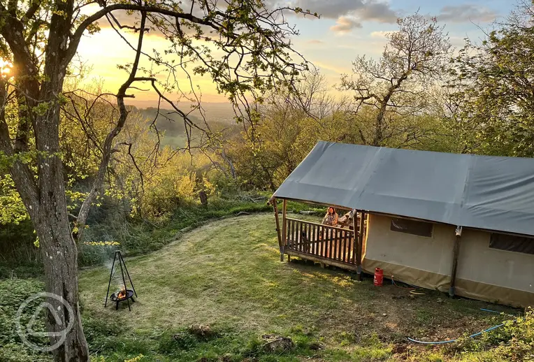Hawthorn safari tent with a private fire pit