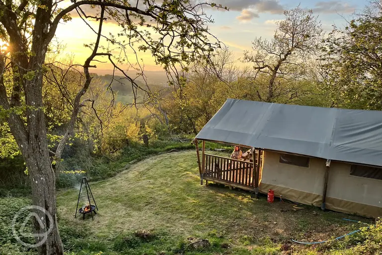 Hawthorn safari tent with a private fire pit