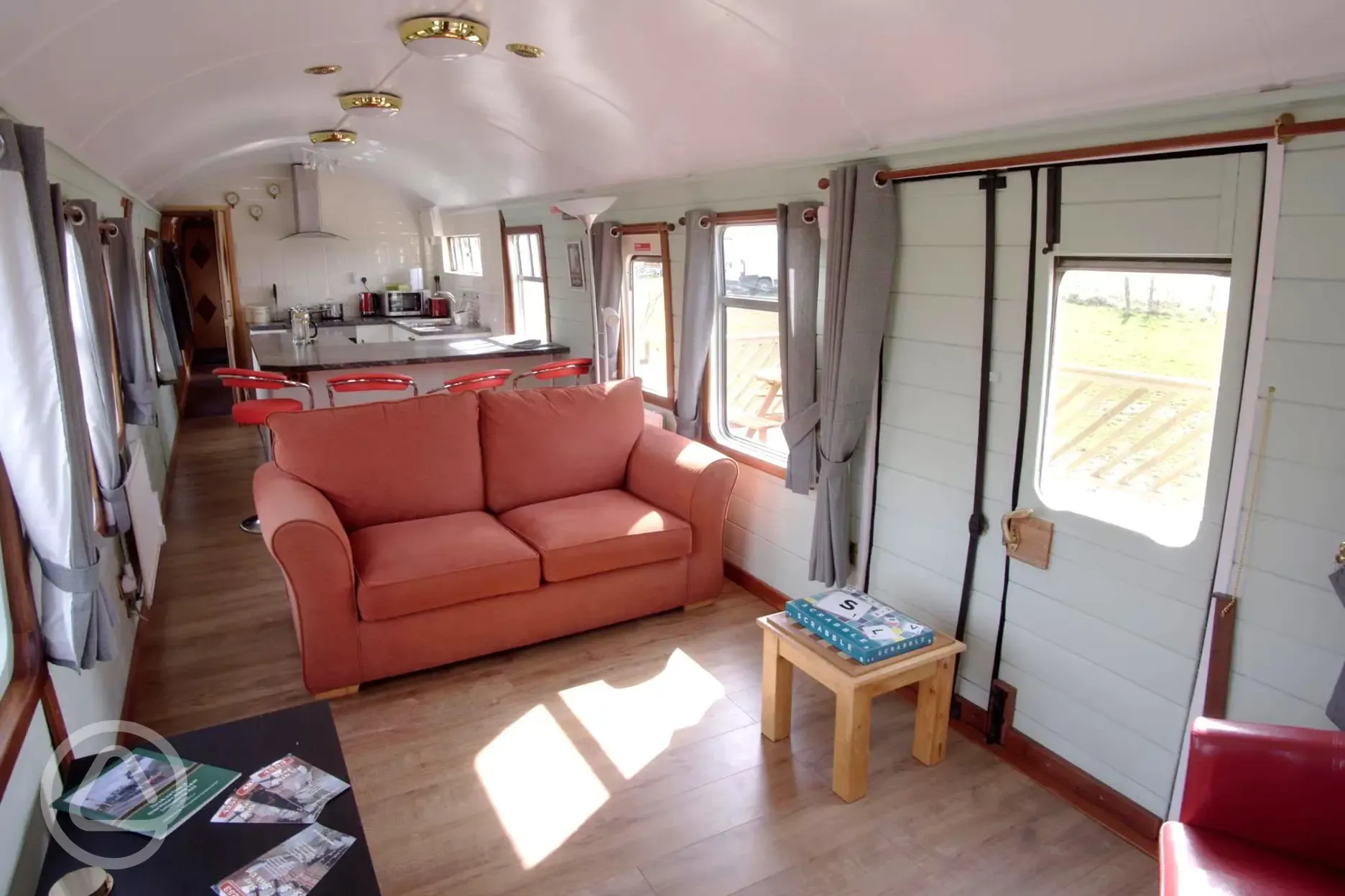 Interior of glamping coach living area