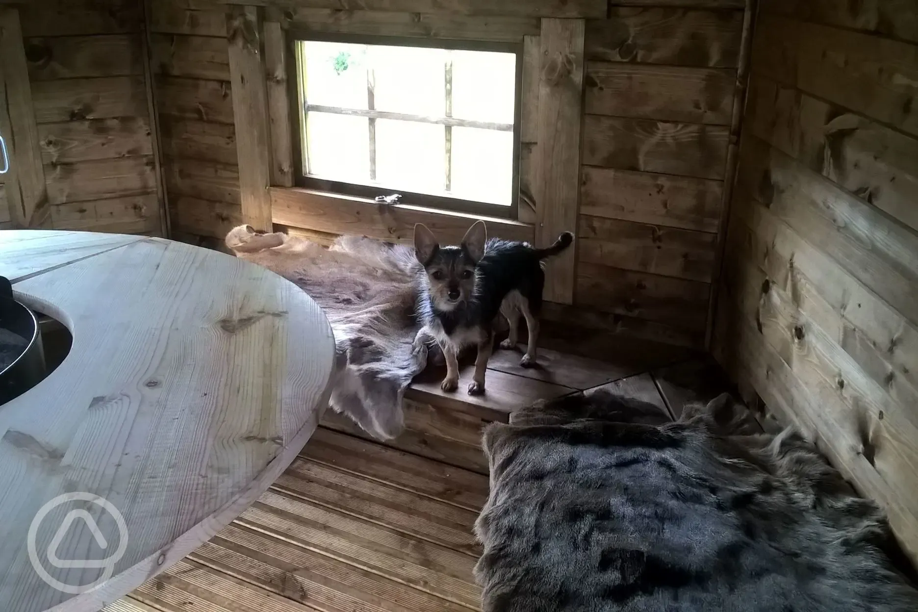 Inside communal BBQ hut