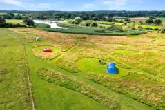 Aerial of the non electric grass tent pitches beside Oakwood Marina Aerial of the non electric grass tent pitches beside Oakwood Marina
