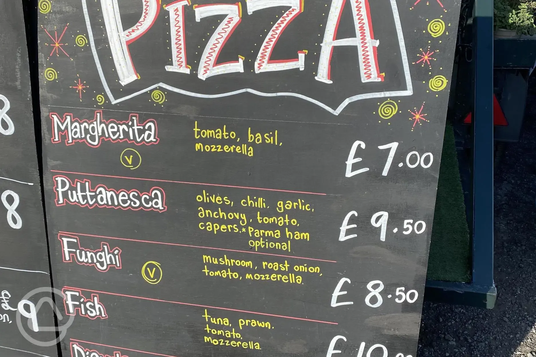 Pizza menu at Oakwood Marina