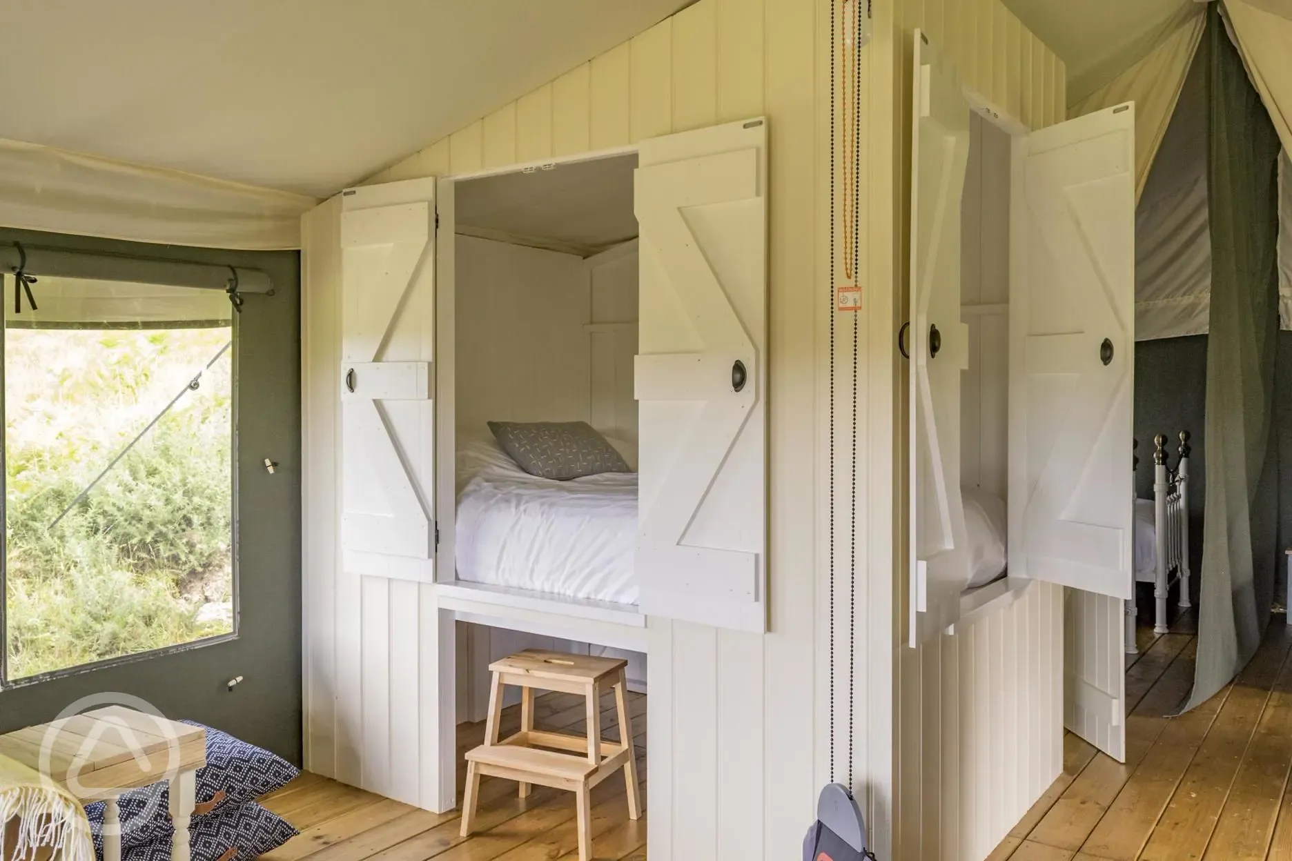 Safari tent cabin bed, in Seren tent