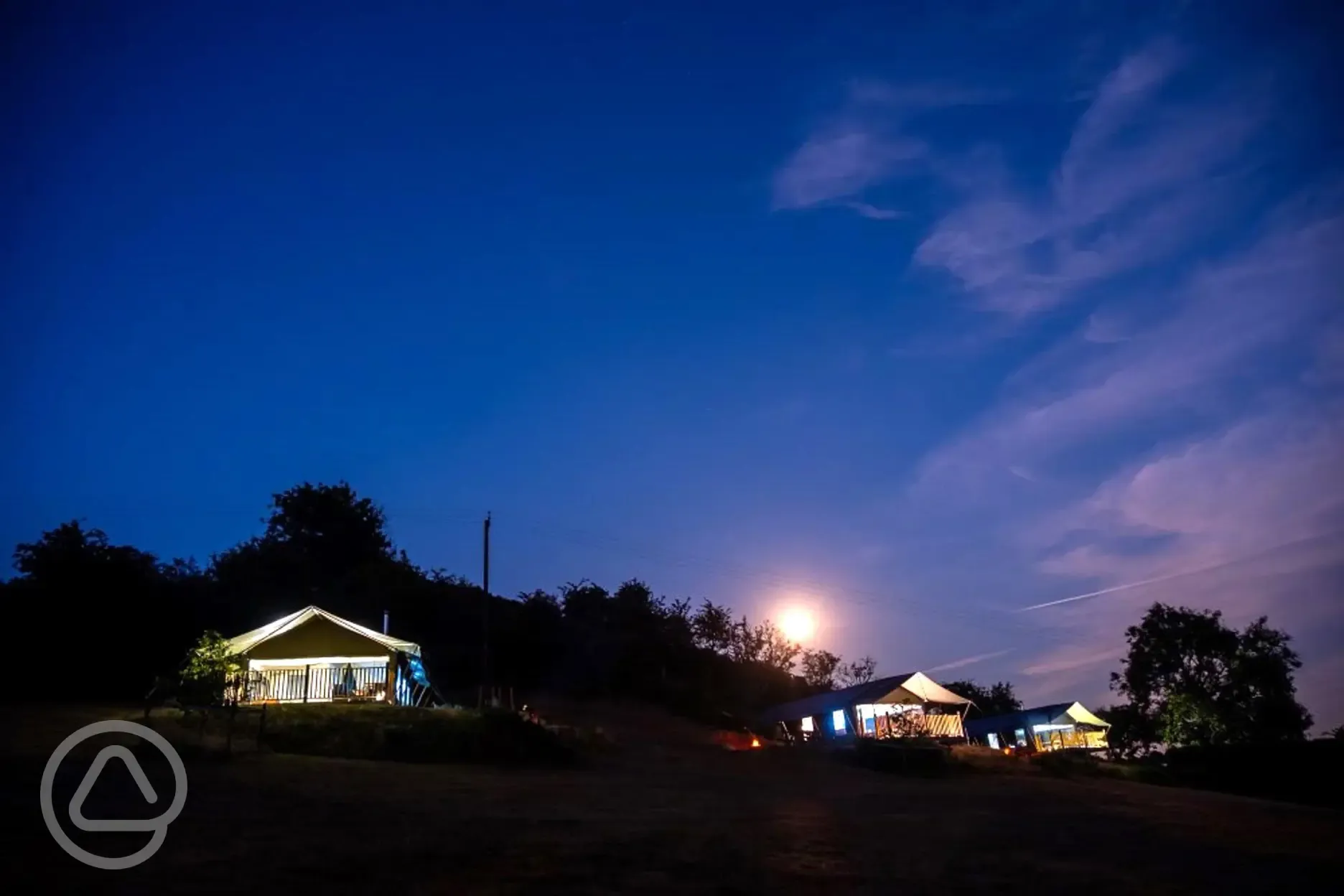 Safari tents at night