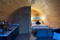Ensuite glamping pod interior at night