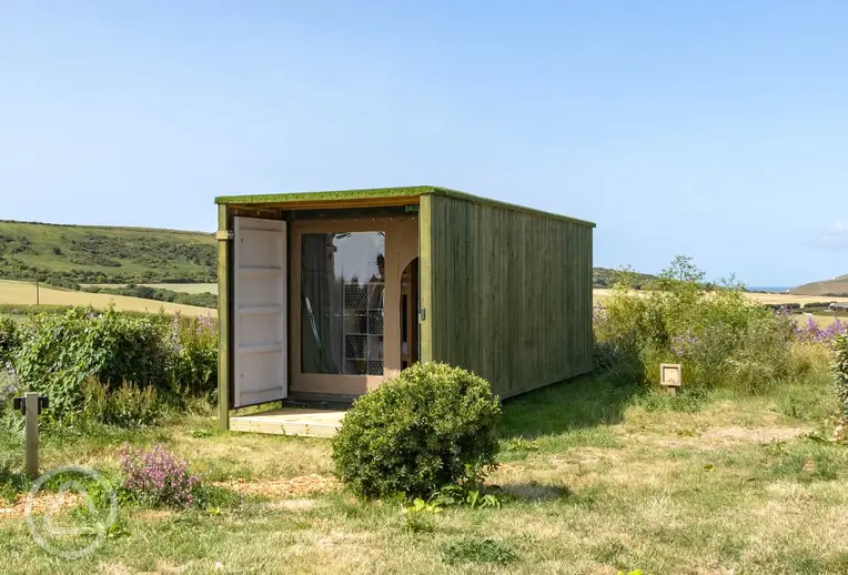 Glamping container cabins at Camp Tapnell