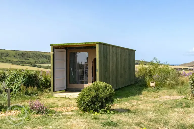 Glamping container cabins at Camp Tapnell
