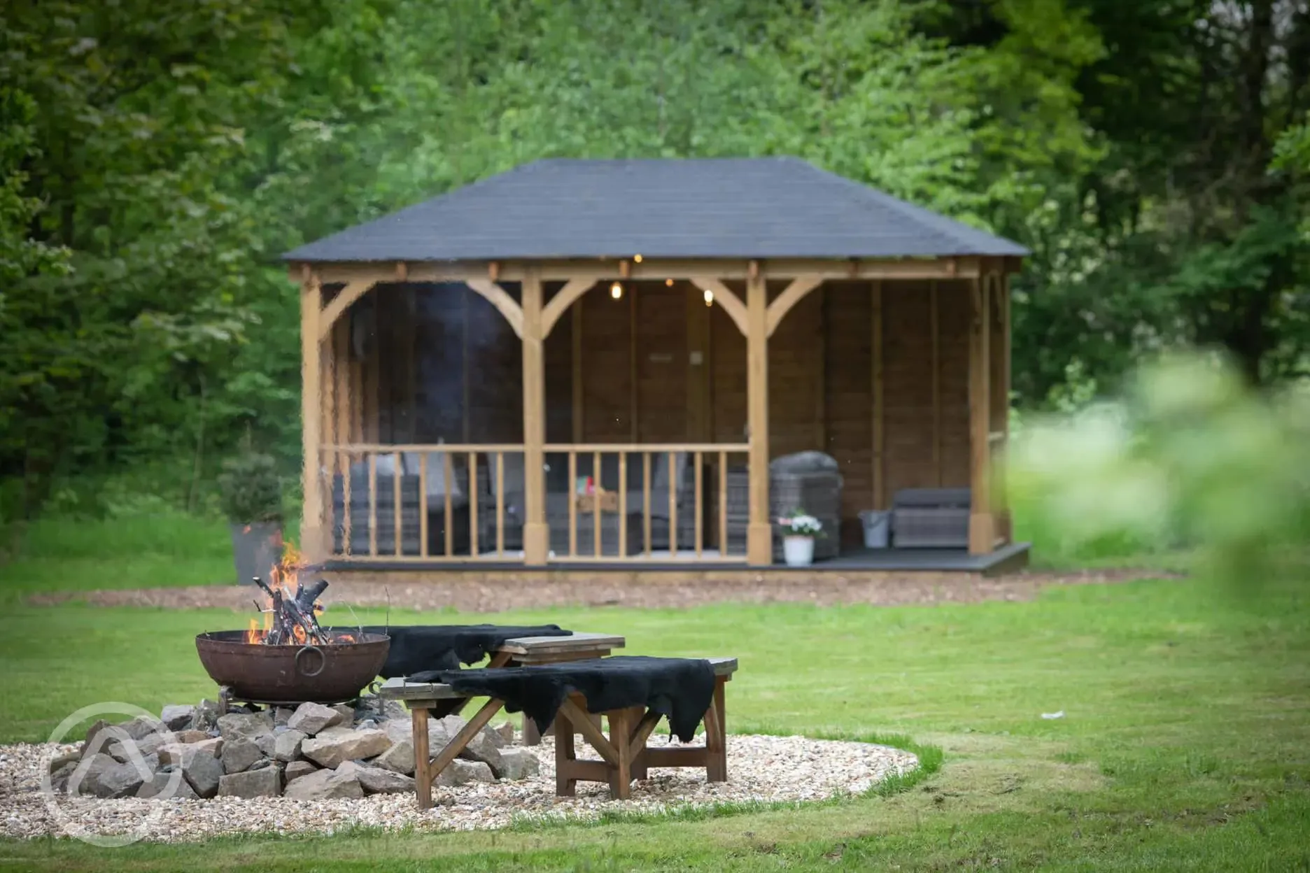 Communal fire pit and large gazebo 