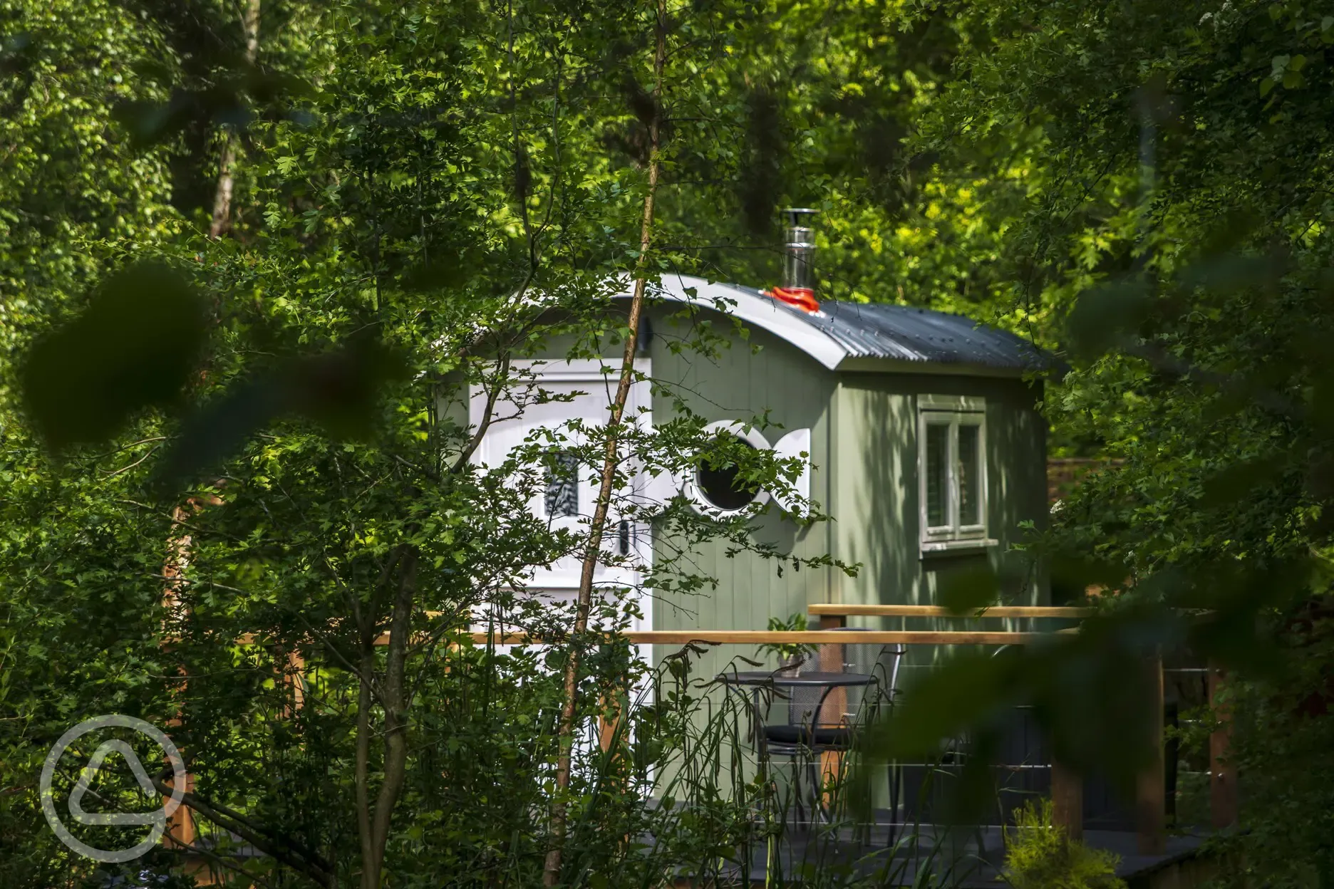 Shepherd 's hut with large raised deck