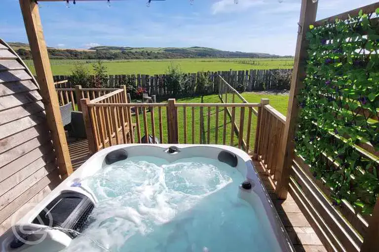 The Hedgehog's Hideout electric hot tub at The Galloway Steading