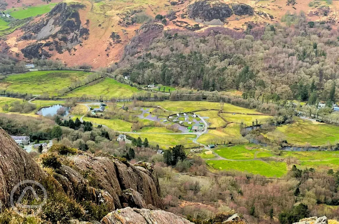 Aerial of Cae Du Campsite from the mountains