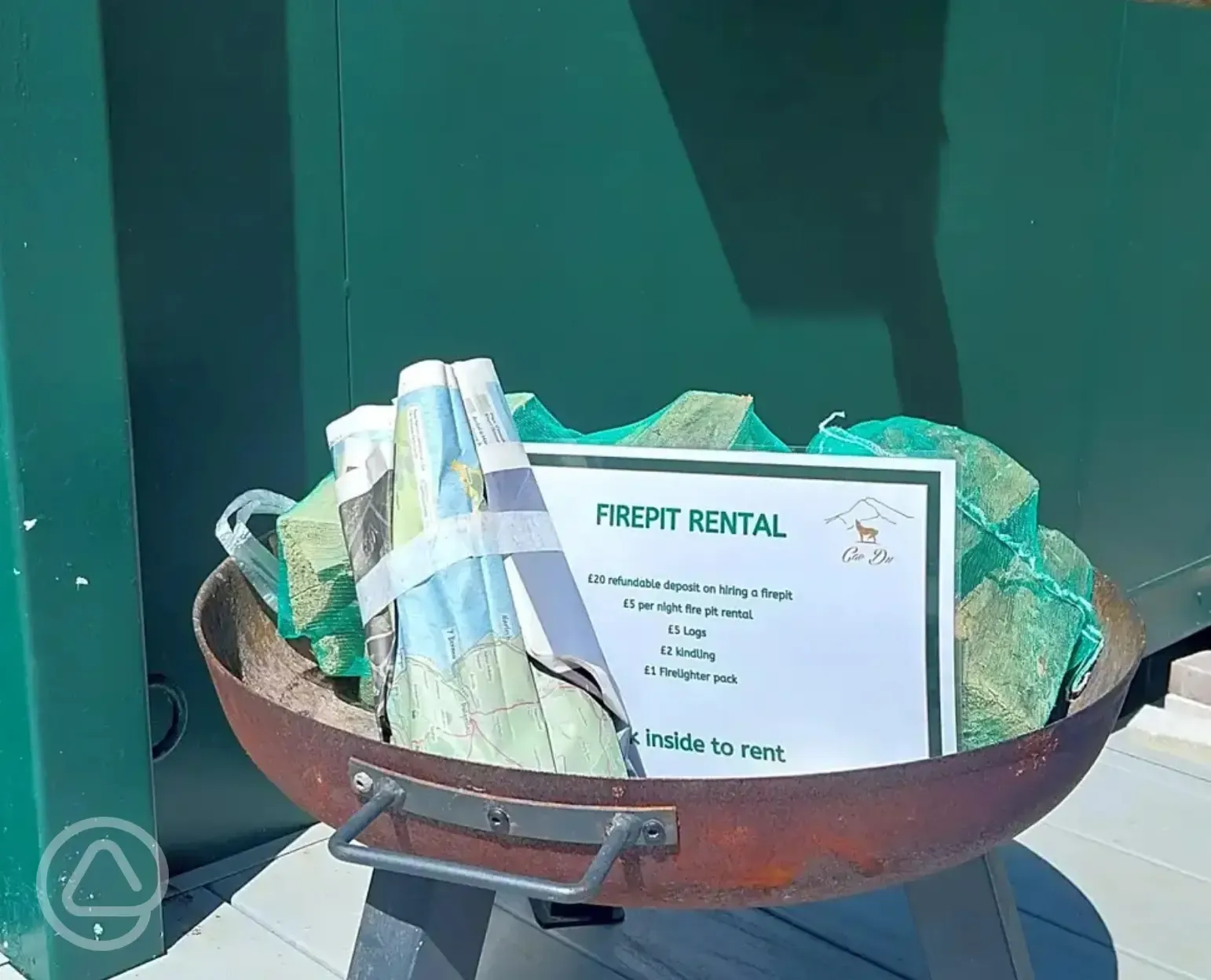 Fire pits for hire at reception