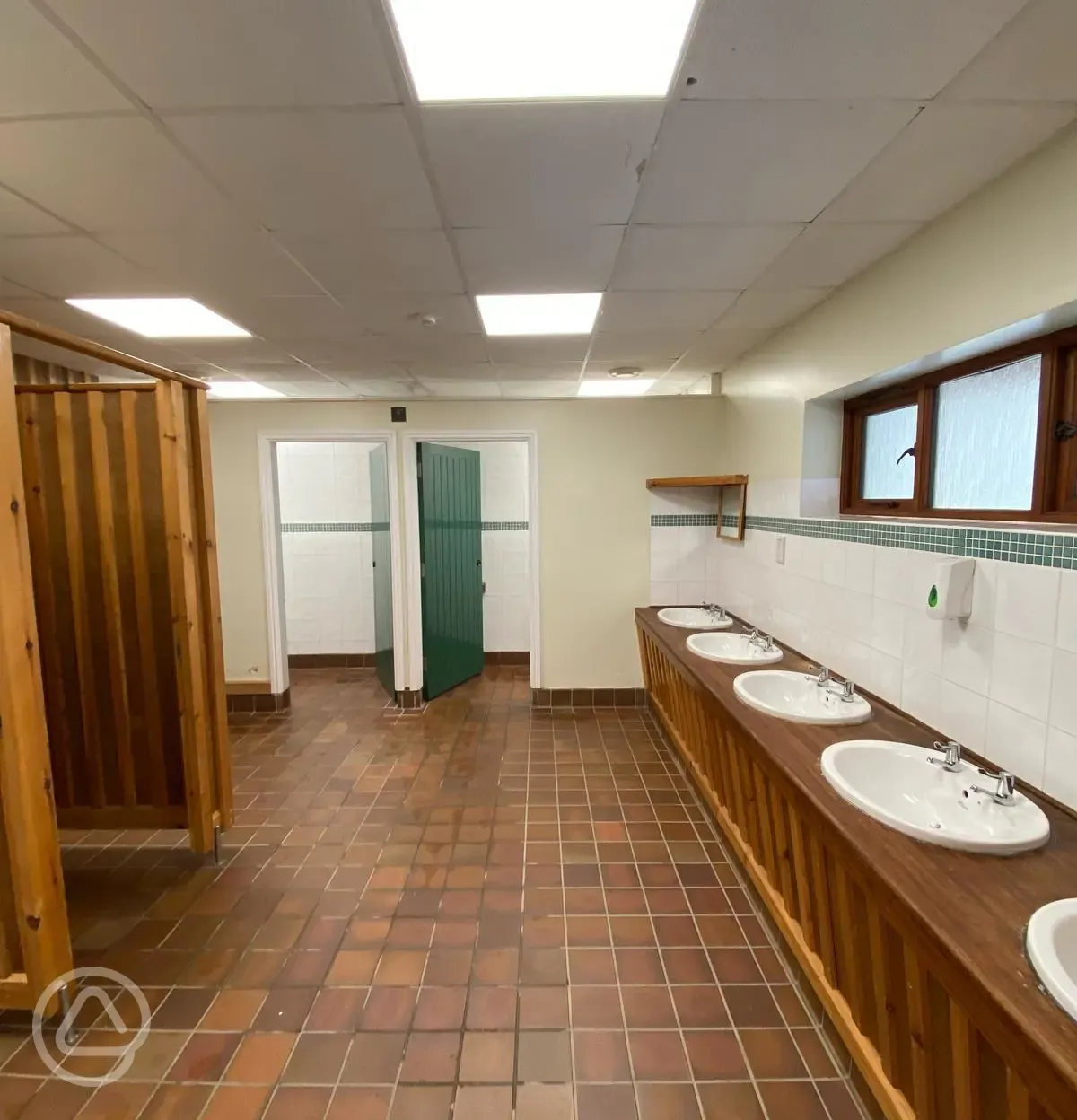 Campsite toilets with handwashing sinks