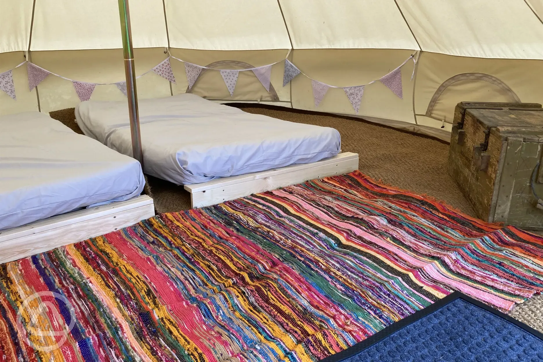 Three person bell tent interior at Giddy Farm