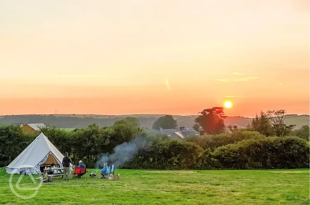Bell tents at sunset