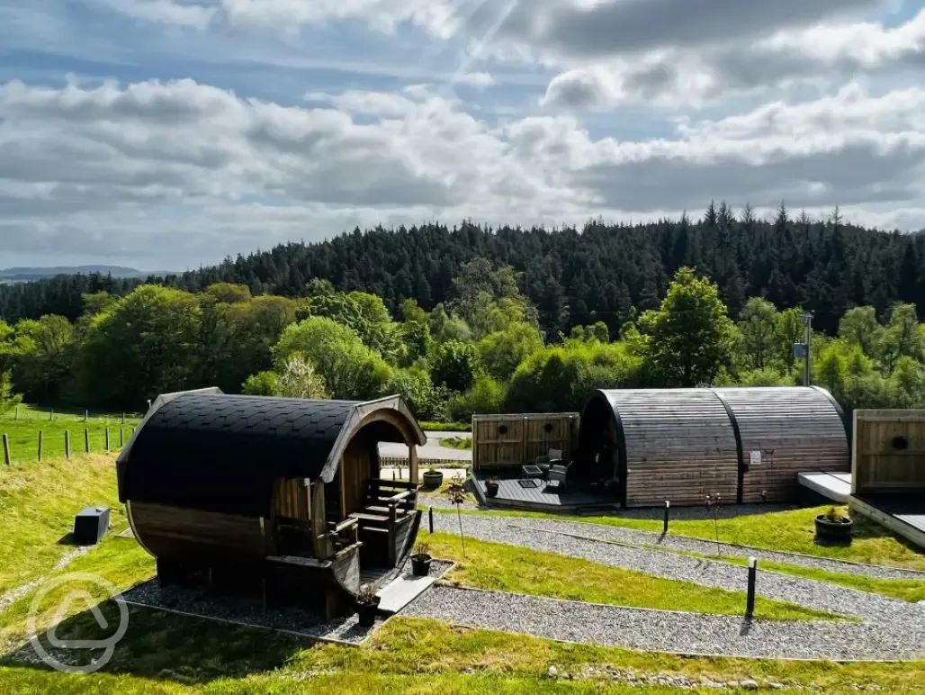 Barrel sauna and pods