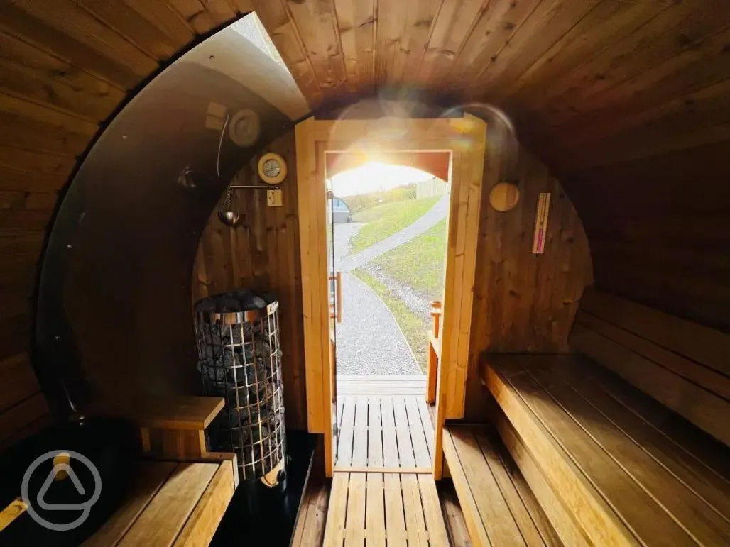 View from inside the barrel sauna