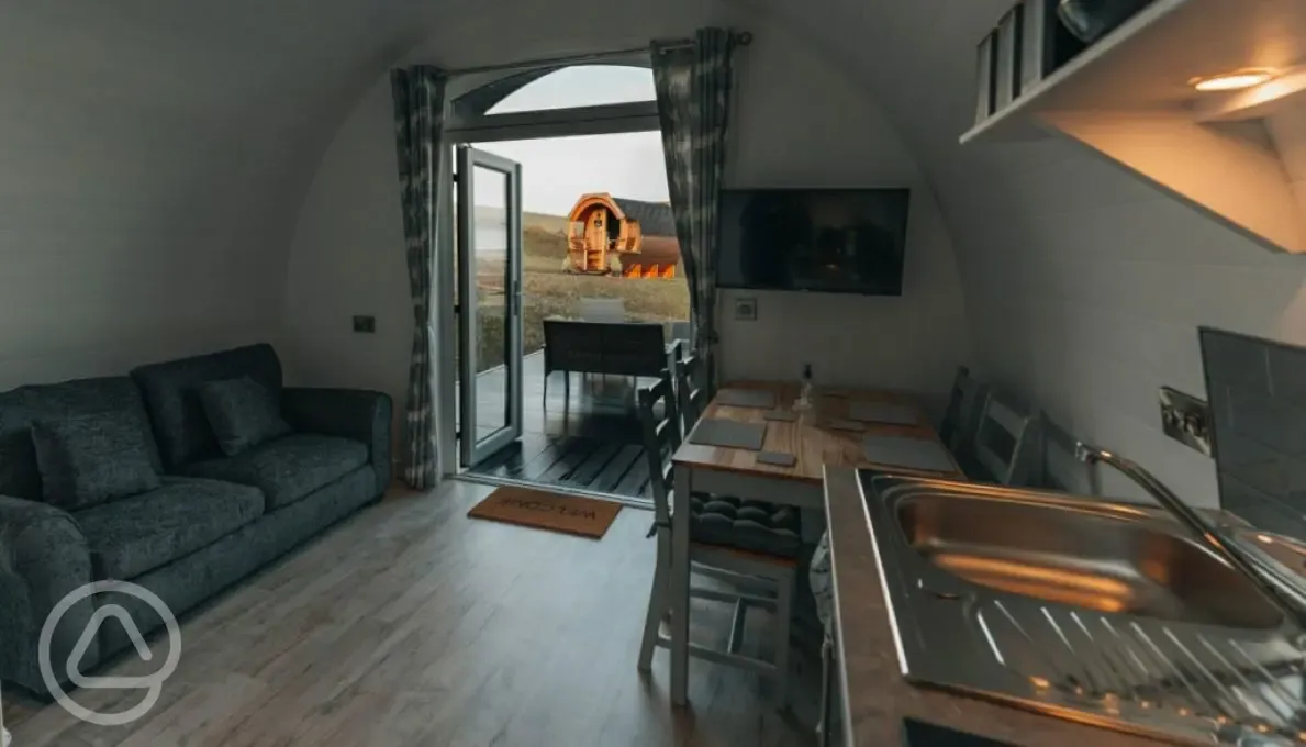 Large glamping pod interior