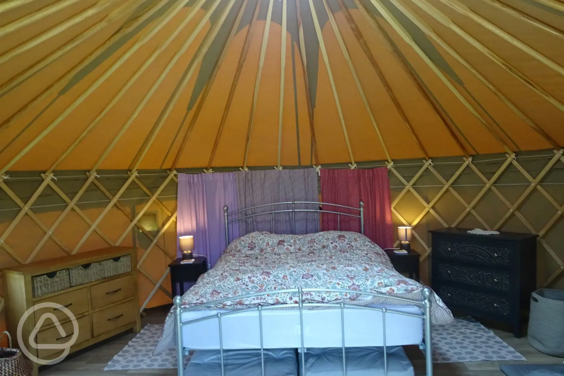 Violet yurt will pull out mattresses under the king sized bed