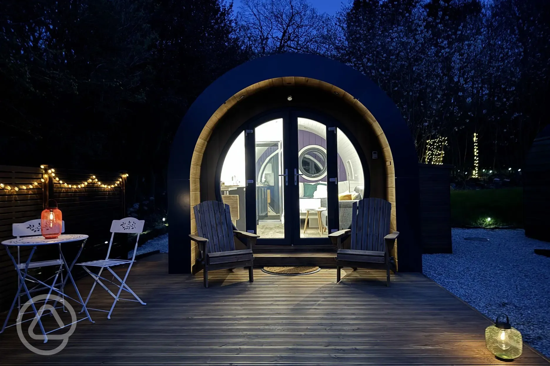 Glamping pod at night