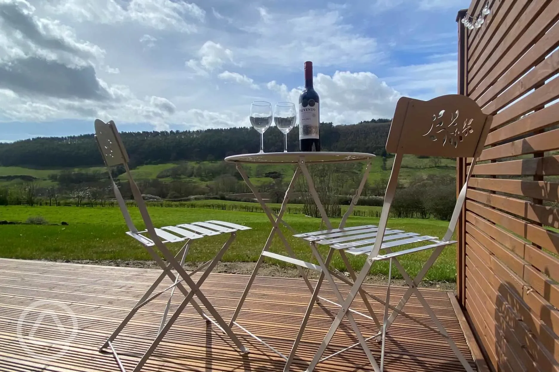 Outdoor seating overlooking the valley 