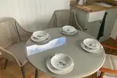 Shepherd's hut dining area