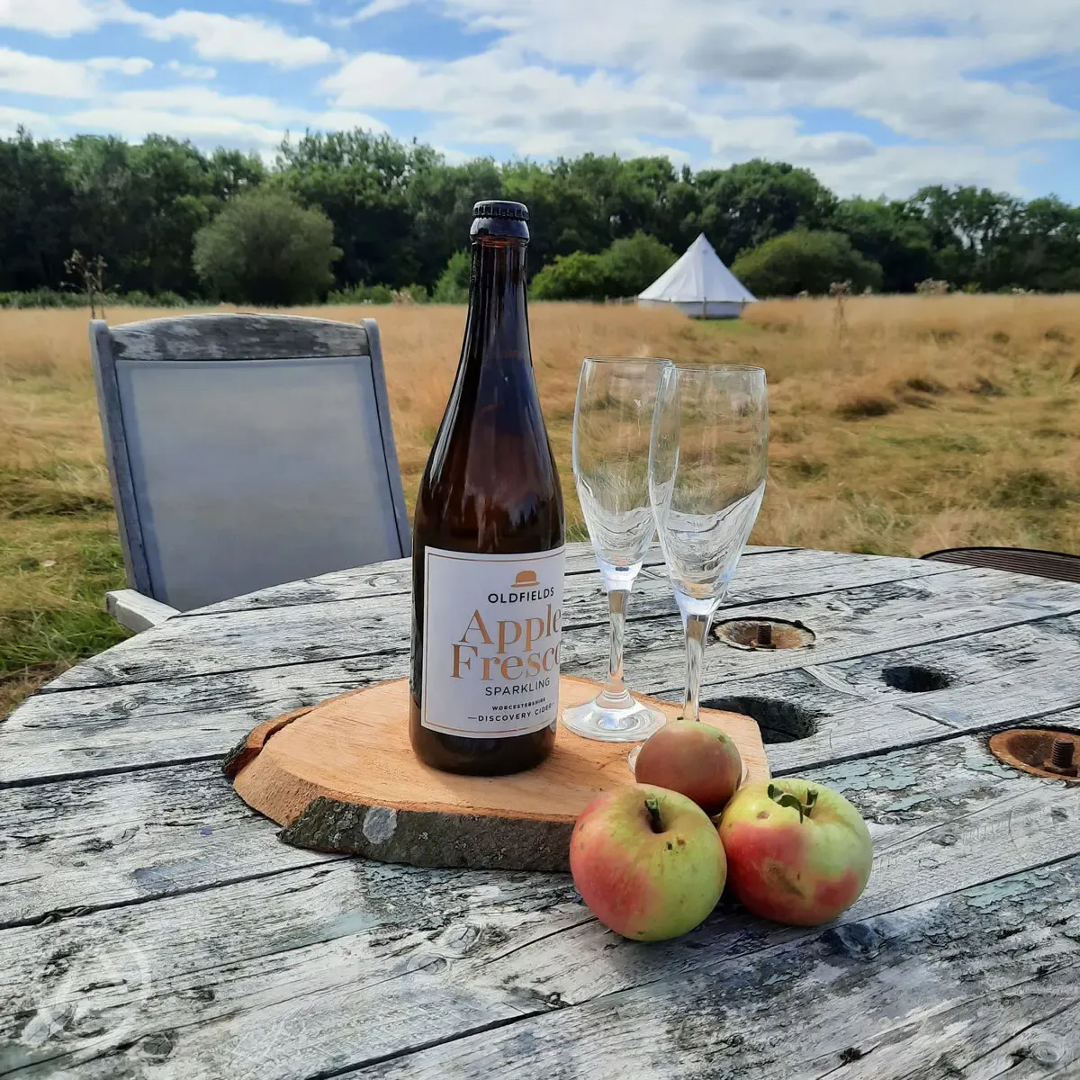 Apple cider outside the bell tent