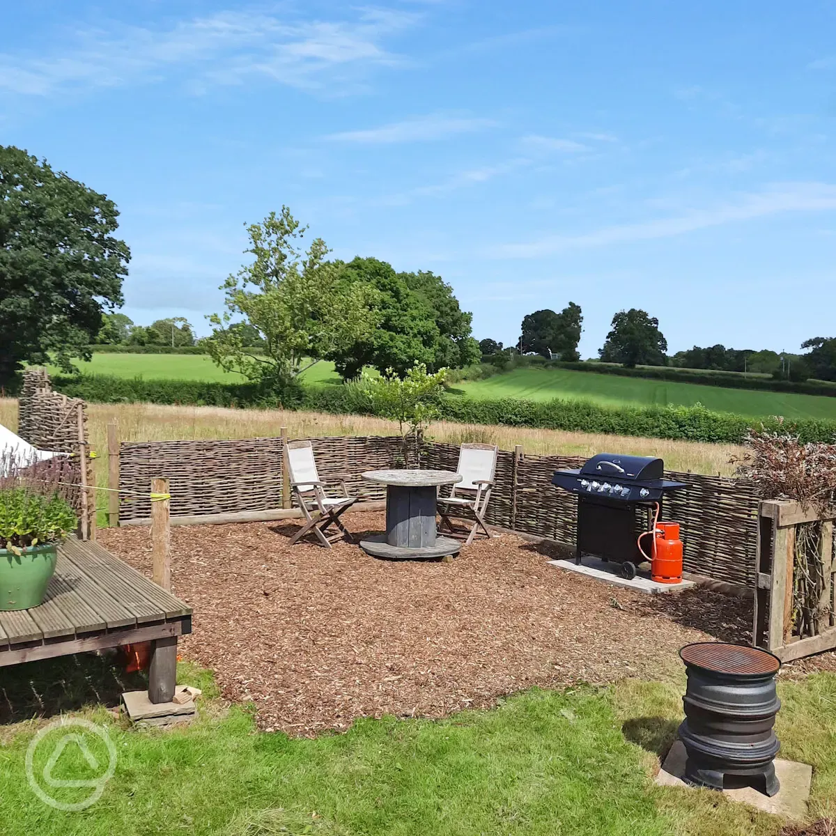 Bell tent outside seating area